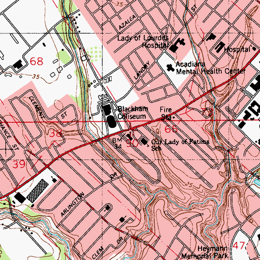 Topographic Map of City of Lafayette, LA