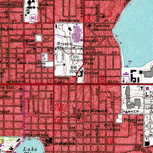 Topographic Map of City of Lakeland, FL