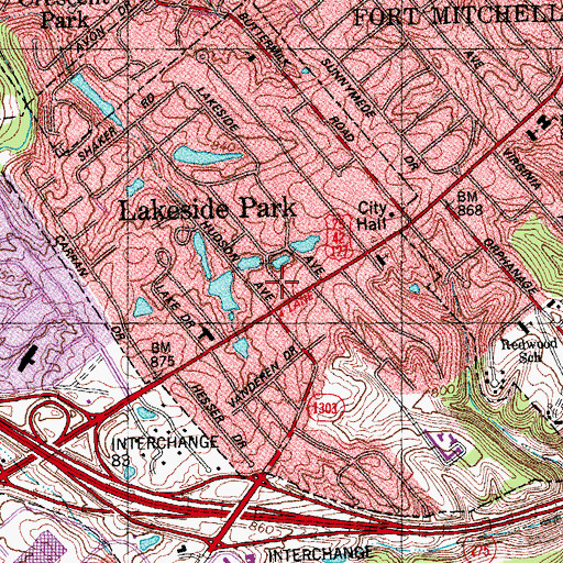 Topographic Map of City of Lakeside Park, KY