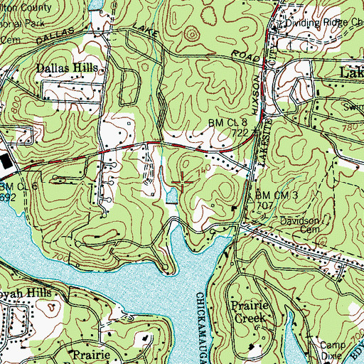 Topographic Map of City of Lakesite, TN