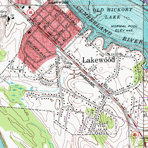 Topographic Map of City of Lakewood (historical), TN