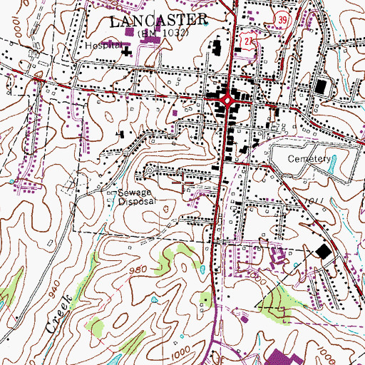 Topographic Map of City of Lancaster, KY