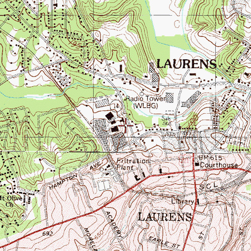Topographic Map of City of Laurens, SC
