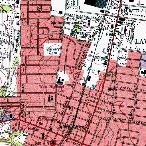 Topographic Map of City of Lawrenceburg, TN