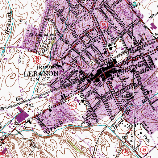 Topographic Map of City of Lebanon, KY