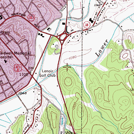 Topographic Map of City of Lenoir, NC