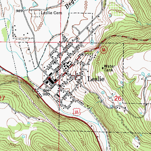 Topographic Map of City of Leslie, AR
