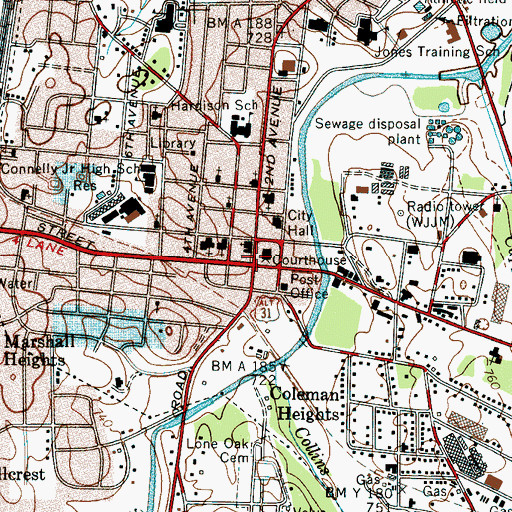 Topographic Map of City of Lewisburg, TN