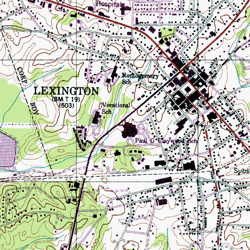 Topographic Map of City of Lexington, TN