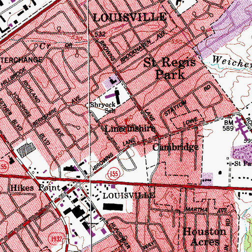 Topographic Map of City of Lincolnshire, KY