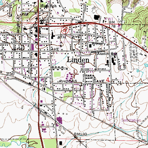 Topographic Map of City of Linden, AL