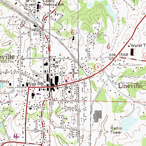 Topographic Map of City of Lineville, AL