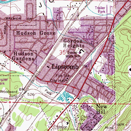 Topographic Map of City of Lipscomb, AL