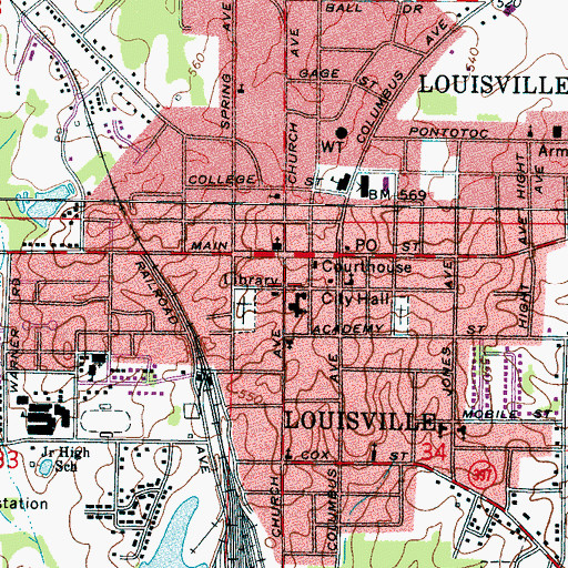 Topographic Map of City of Louisville, MS