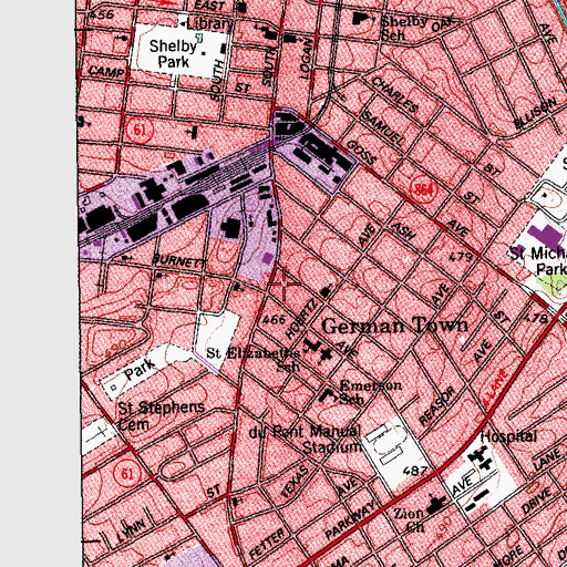 Topographic Map of City of Louisville, KY