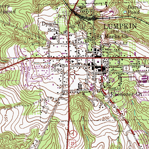 Topographic Map of City of Lumpkin, GA