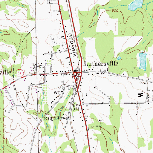 Topographic Map of City of Luthersville, GA