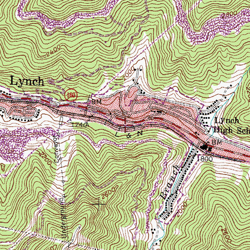 Topographic Map of City of Lynch, KY