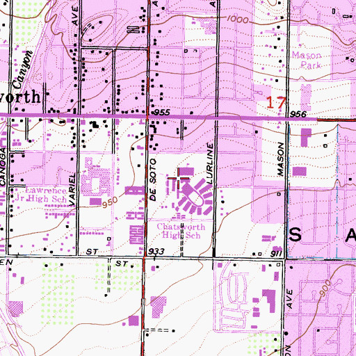 Topographic Map of Chatsworth High School, CA