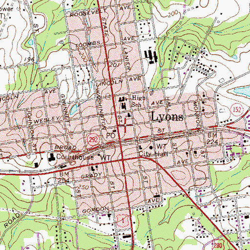 Topographic Map of City of Lyons, GA