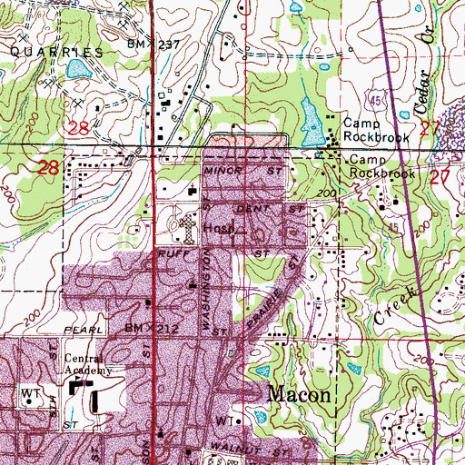 Topographic Map of City of Macon, MS
