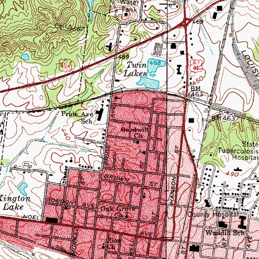Topographic Map of City of Madisonville, KY