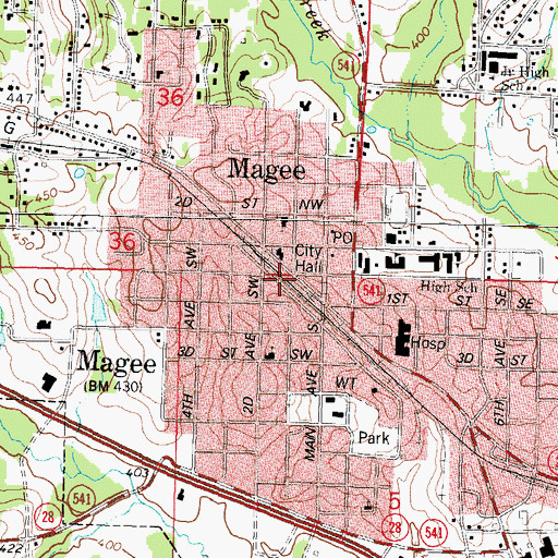 Topographic Map of City of Magee, MS