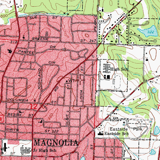 Topographic Map of City of Magnolia, AR