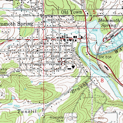 Topographic Map of City of Mammoth Spring, AR