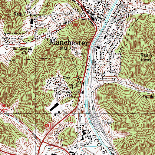 Topographic Map of City of Manchester, KY