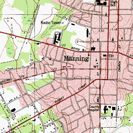 Topographic Map of City of Manning, SC