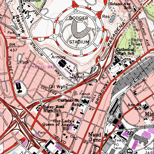 Topographic Map of Chavez Ravine, CA