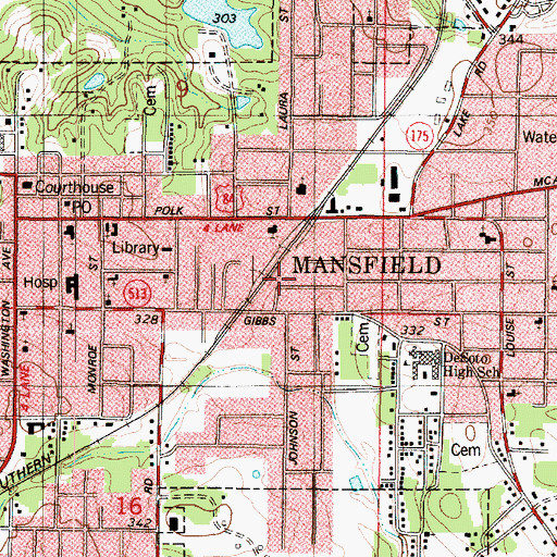 Topographic Map of City of Mansfield, LA
