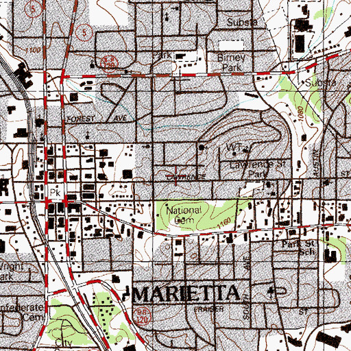 Topographic Map of City of Marietta, GA