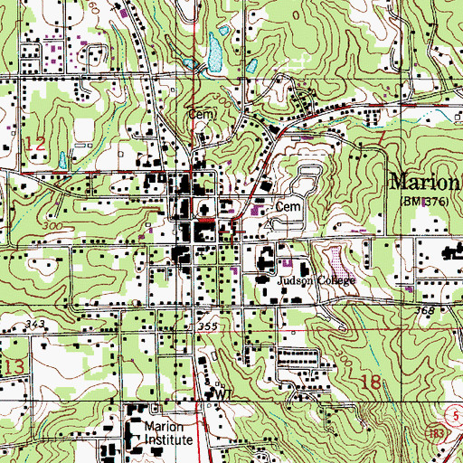 Topographic Map of City of Marion, AL