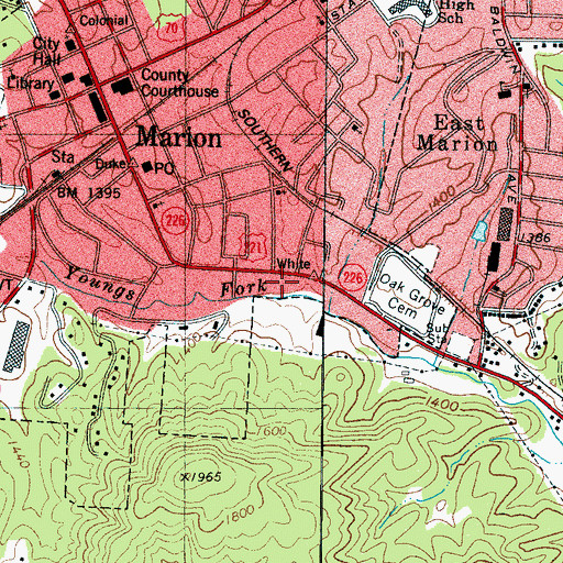 Topographic Map of City of Marion, NC