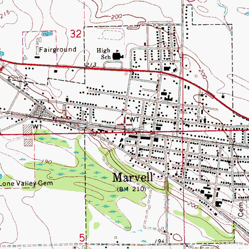 Topographic Map of City of Marvell, AR