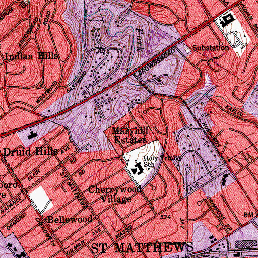 Topographic Map of City of Maryhill Estates, KY