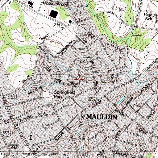Topographic Map of City of Mauldin, SC