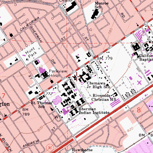 Topographic Map of Chemawa Middle School, CA
