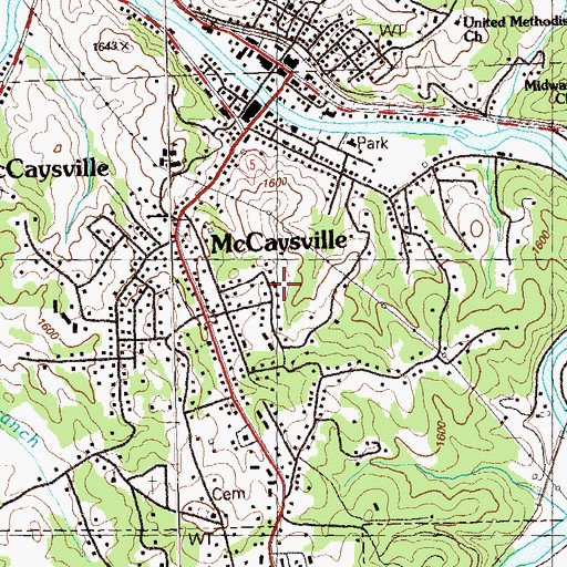 Topographic Map of City of McCaysville, GA