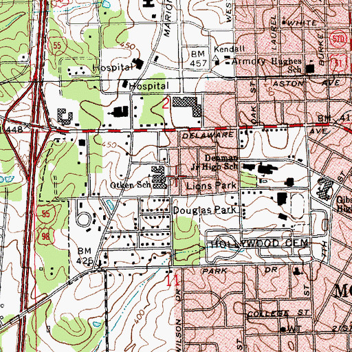 Topographic Map of City of McComb, MS