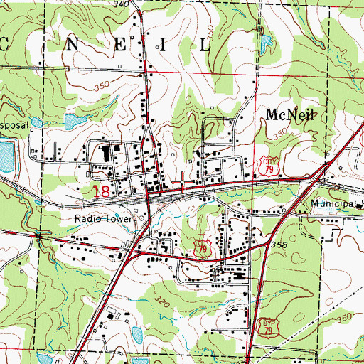 Topographic Map of City of McNeil, AR