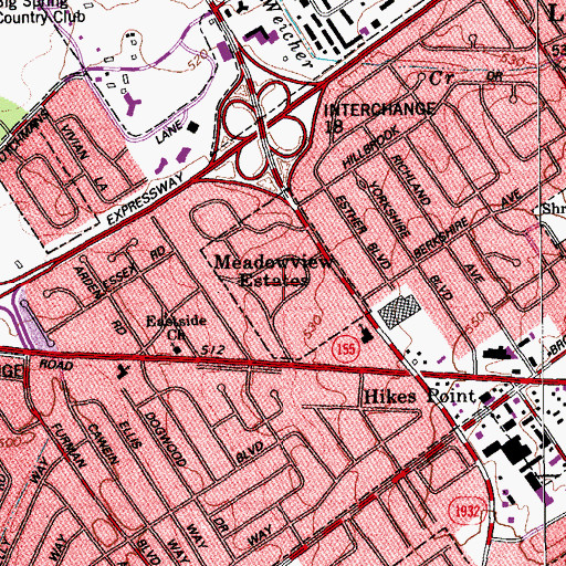 Topographic Map of City of Meadowview Estates, KY