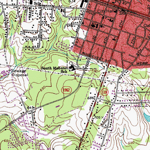 Topographic Map of City of Mebane, NC
