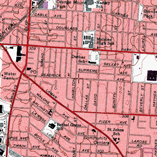 Topographic Map of City of Memphis, TN