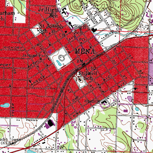Topographic Map of City of Mena, AR