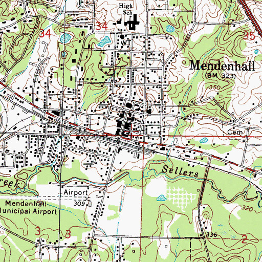 Topographic Map of City of Mendenhall, MS