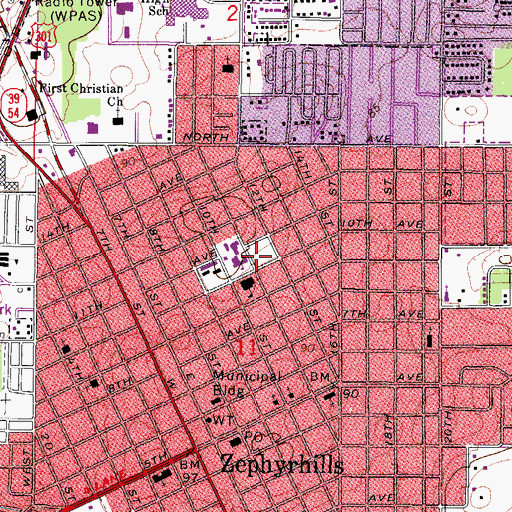 Topographic Map of City of Zephyrhills, FL