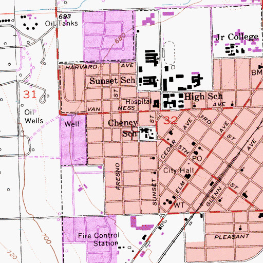 Topographic Map of Annie E Cheney Kindergarten, CA